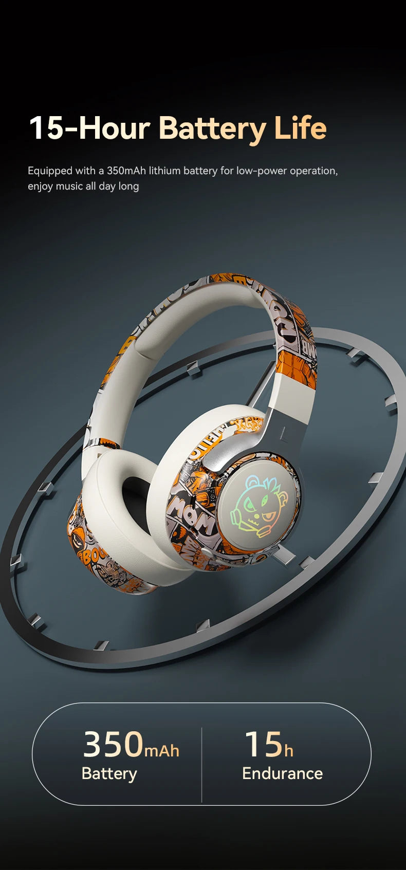 Wireless LED Light-Up Graffiti Style Bluetooth Over-Ear Headphones
