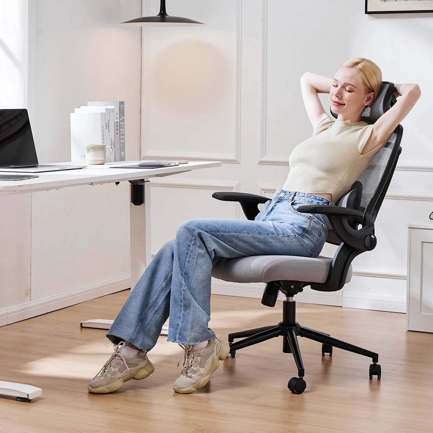 JHK Ergonomic Mesh Office Chair with Adjustable Lumbar Support, High Back, 120° Recline, Flip-Up Armrests & Headrest