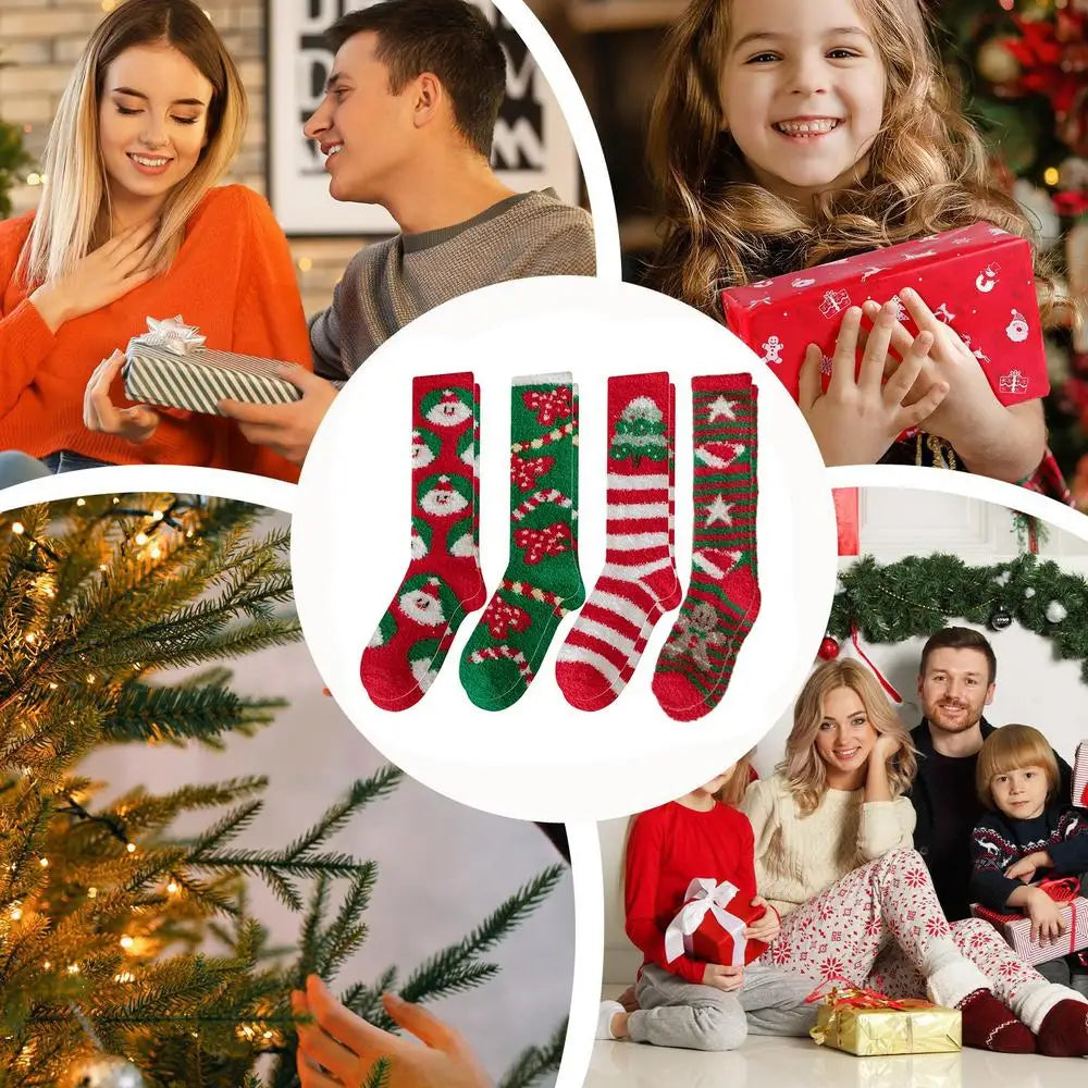 Warm Winter Christmas Socks Winter Crew Socks 4 Pairs Christmas Socks Unisex Holiday Socks Soft Novelty Christmas Supplies For