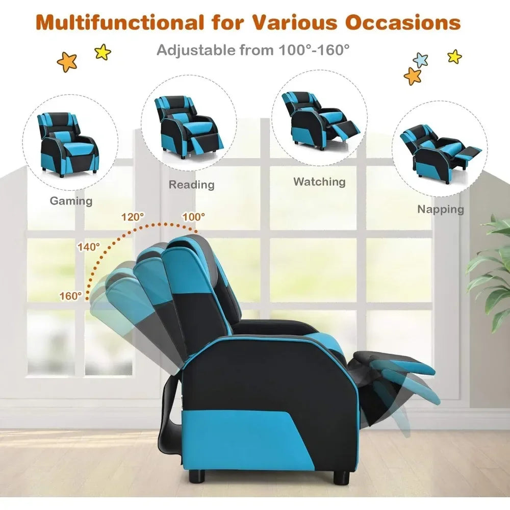 Kids Recliner, Gaming Recliner Chair with Footrest, Headrest & Lumbar Support, Ergonomic Leather Lounge Chair Toddler Furniture