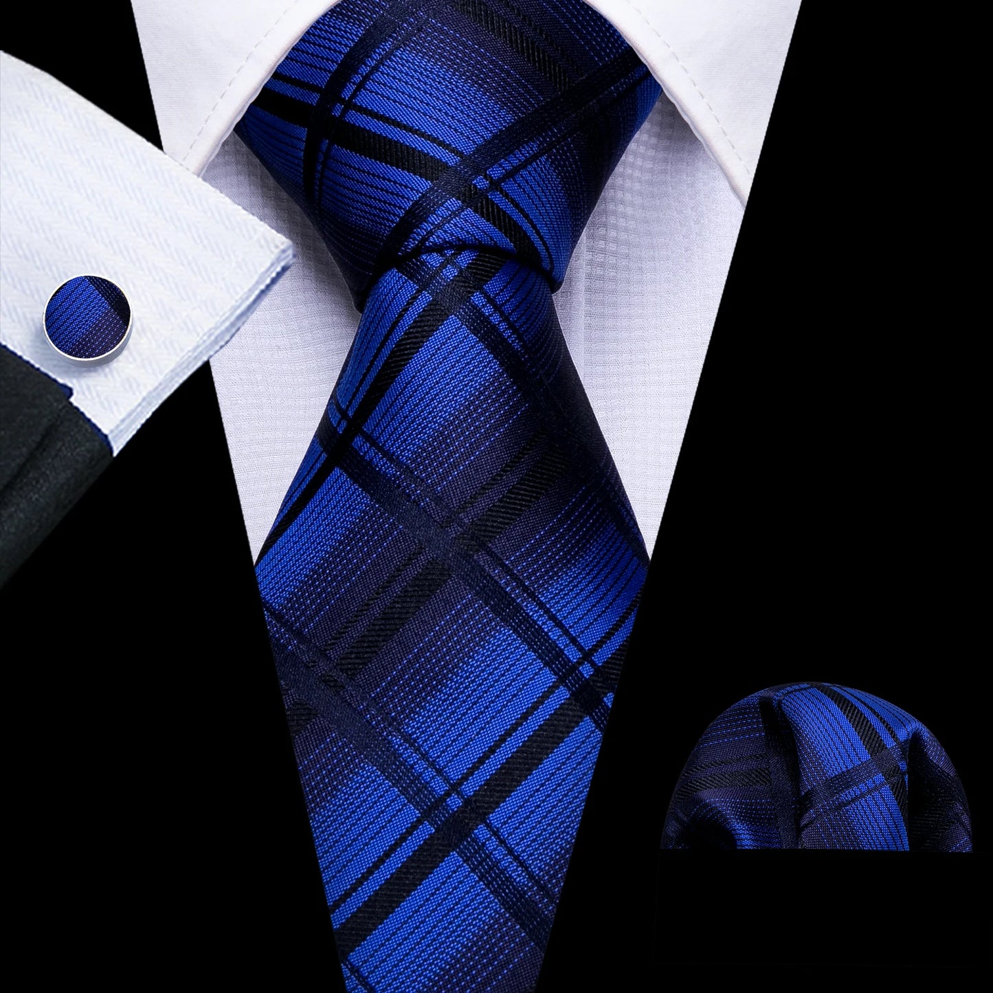 Men’s Luxury Red Striped Necktie Set. Silk Tie, Pocket Square & Cufflinks for Business, Wedding & Formal Wear