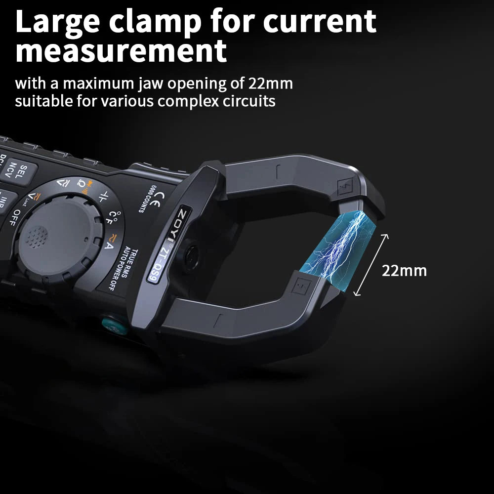 ZOYI Digital Clamp Meter 600A Current True RMS Smart Plier ammeter Auto Rang 6000 Multimeter DC AC Voltage Hz Ohm NCV Tester