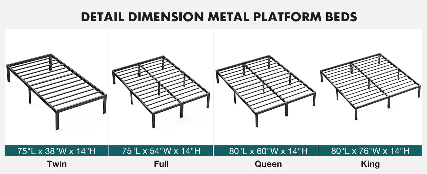 Heavy Duty Metal Platform Bed Frame with Storage Space