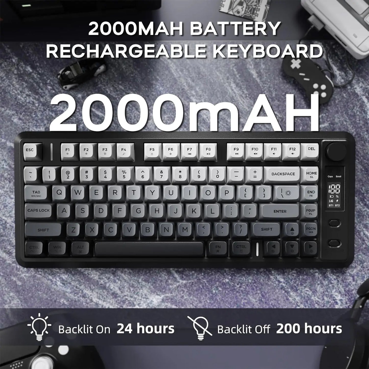 ATTACK SHARK M75 Wireless Gaming Keyboard with OLED Display & Control Knob