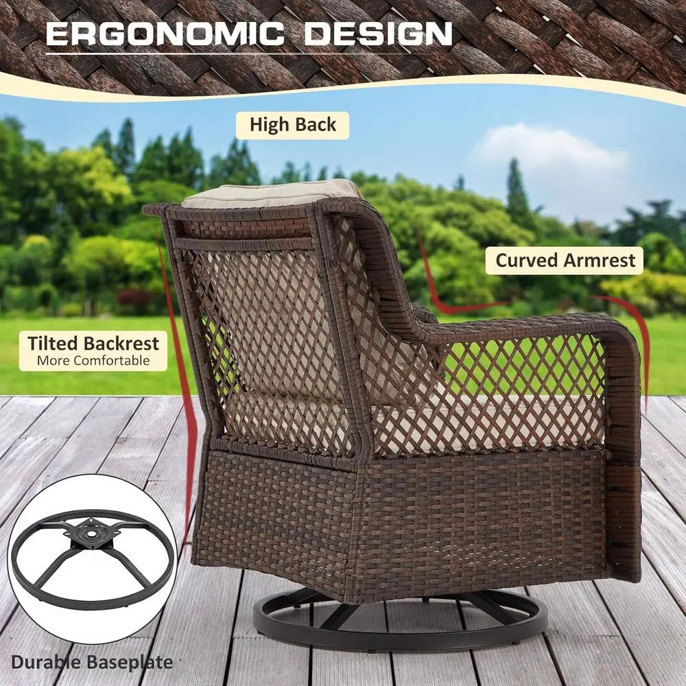 Luxury Wicker Patio Conversation Set . Outdoor Sectional Sofa with 360° Swivel Chairs