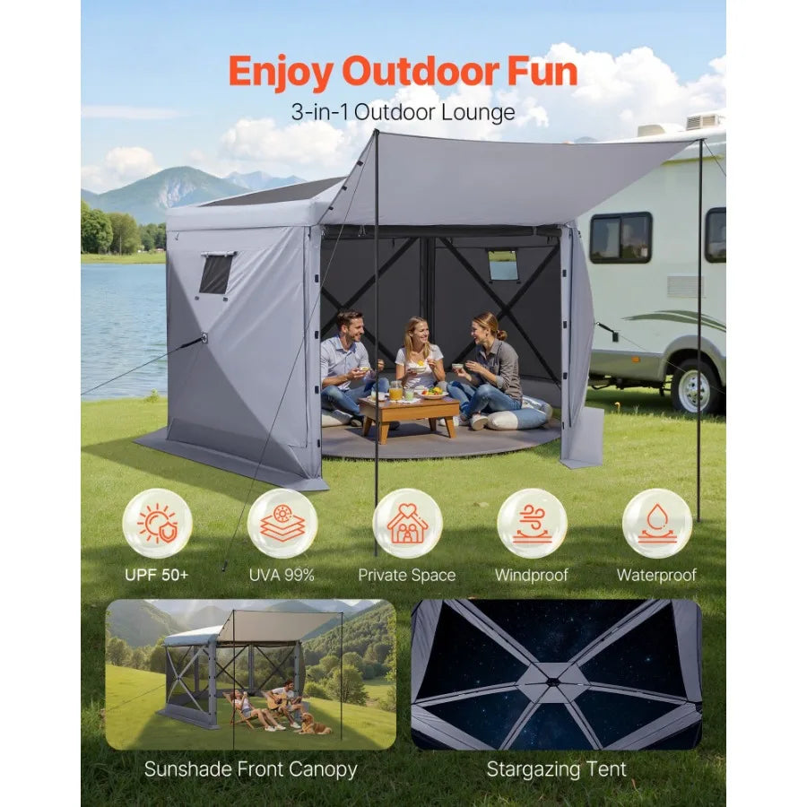 12 x 12 ft Pop Up Gazebo Screen Tent 6-Sided Large Camping Canopy with Removable Top Carry Bag Quick-Set Bite-Proof Screen Hous