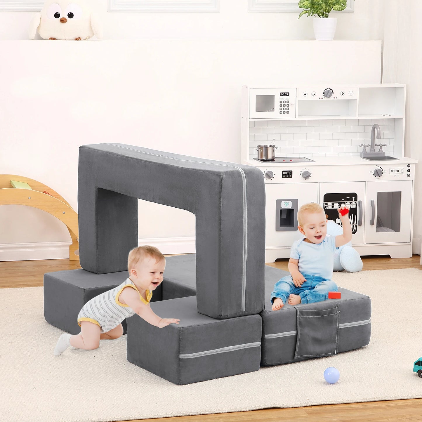 Kids Couch 3PCs Modular Kids Play Couch, Toddler Couch Kids Convertible Sofa Foam Floor Sofa for Children, Kids Couch Bed
