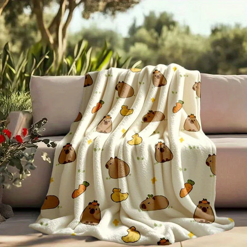 Cute Capybara Flannel Blanket .Soft Cozy Animal Throw for Bed, Sofa & Travel