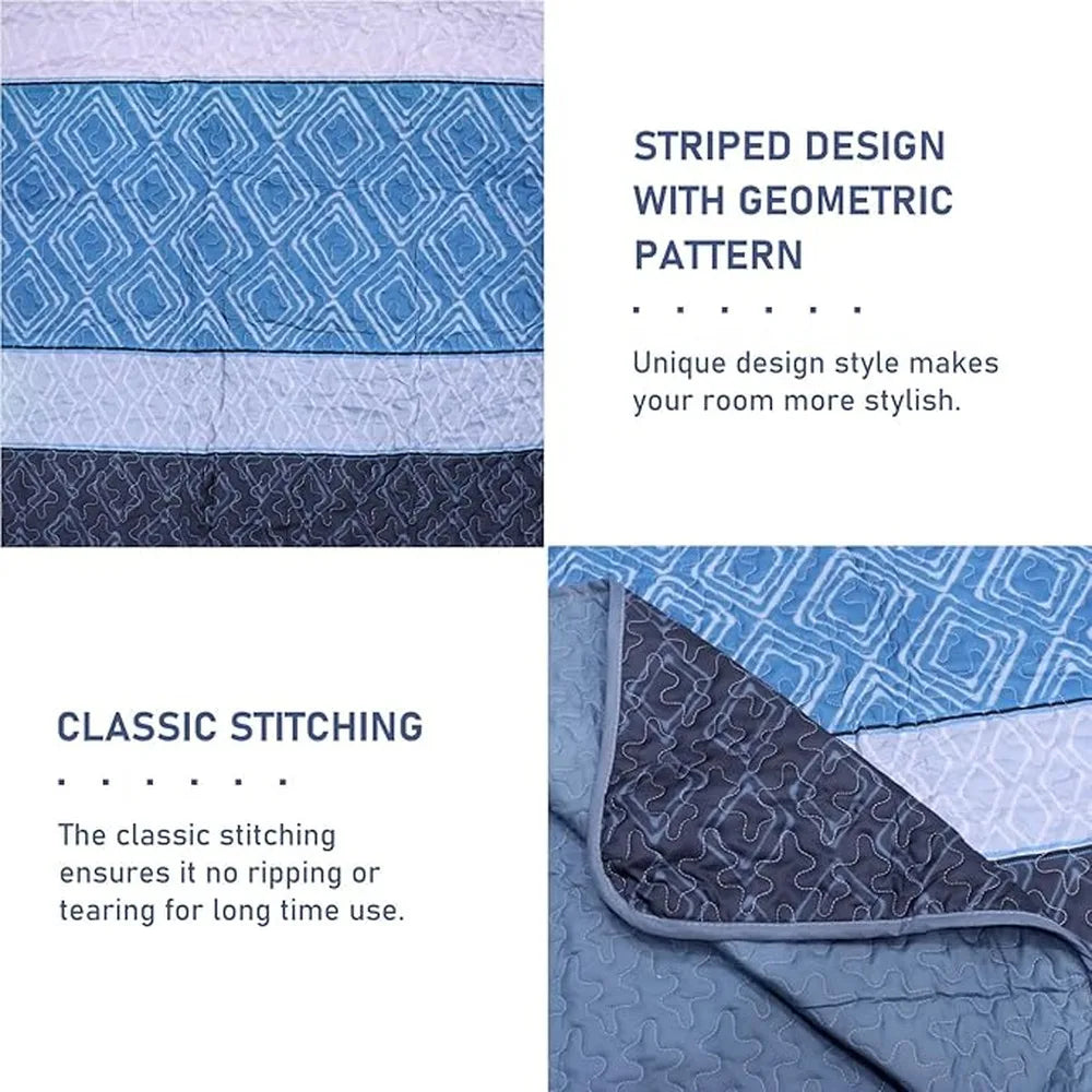 Elegant Blue Quilted Comforter Bedding Set