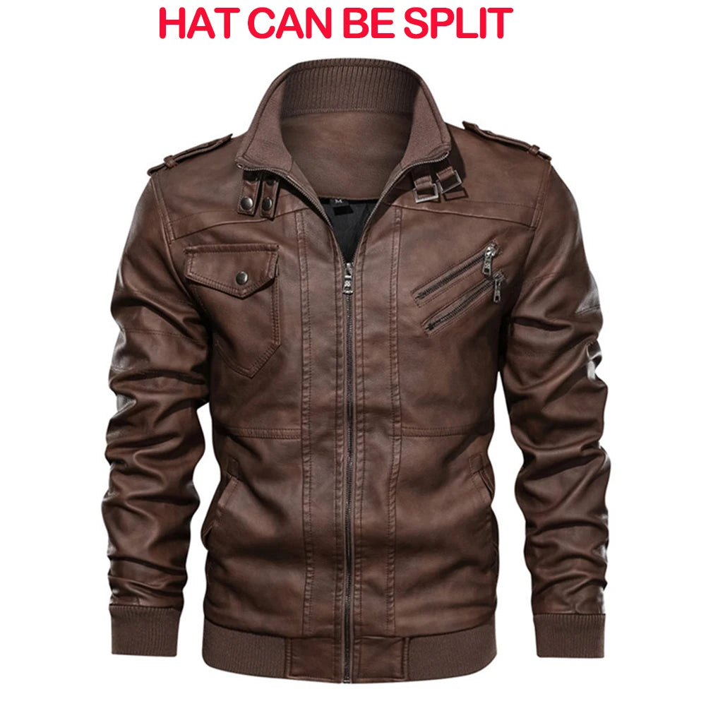 Men’s Hooded PU Leather Motorcycle Jacket