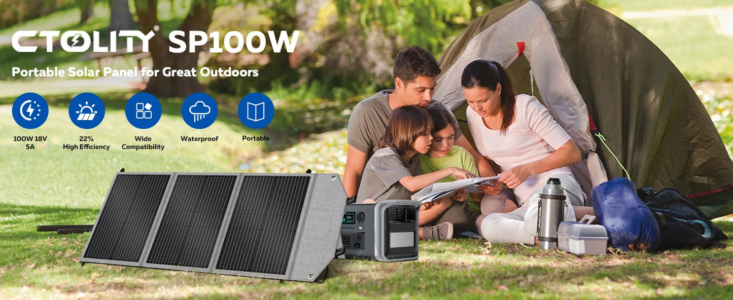 CTOLITY SP100 100W Solar Panel 20.5V Portable Foldable Solar Charger for Camping Portable Solar Generator Output Power Bank