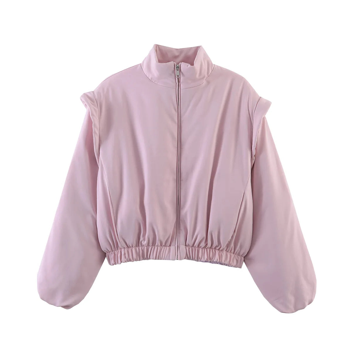 Women's Satin Bomber Jacket.  Lightweight Zip-Up Casual Coat with Stand Collar