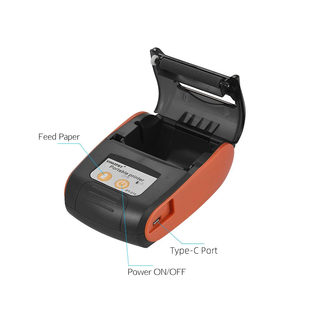 【New】GOOJPRT PT-210 Portable Thermal Printer Handheld 58mm Receipt Printer for Retail Stores Restaurants Factories Logistics