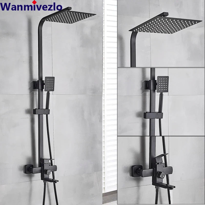 Matte Black Wall Mounted Shower Faucet 8 Inch Rainfall