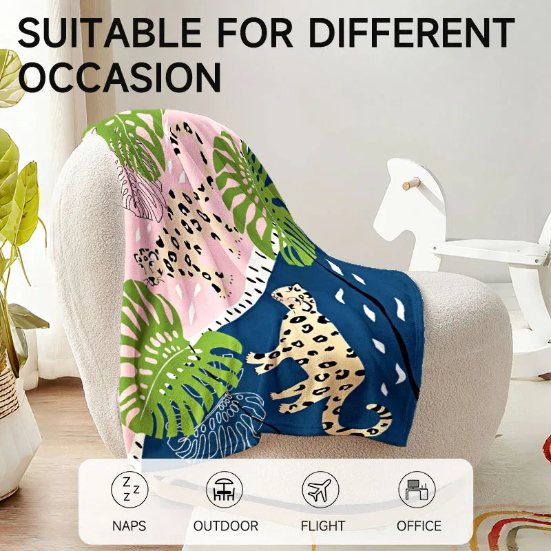 1 piece tropical leopard print flannel blanket, perfect for sofa, bed, office; ideal gift for family, friends, holidays.