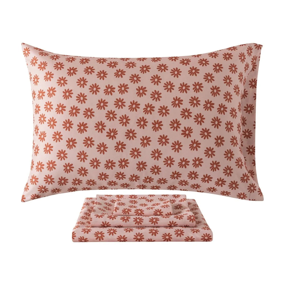 7-Piece Reversible Comforter Set with Sheets Soft Pink Red Canyon King Bedding Set Cozy Storage Bag Machine Washable