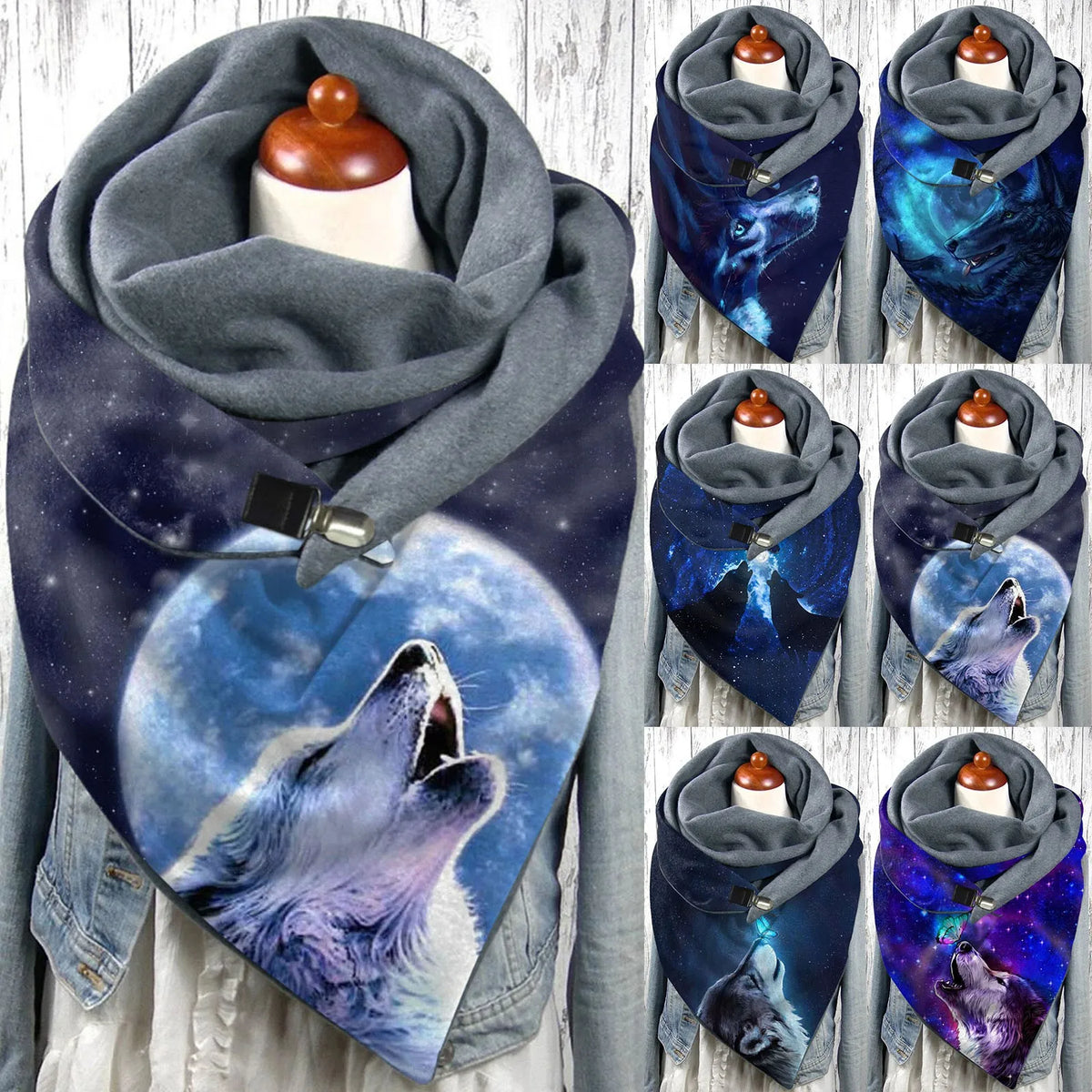 Wolf Print Women’s Scarf – Soft Celestial Animal Wrap Shawl