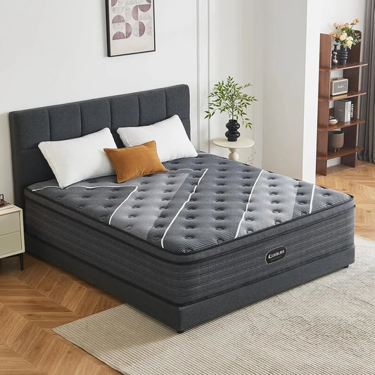 King Mattress 12 Inch Hybrid Mattress in a Box Medium Firm Memory Foam and Individual Pocket Springs for Pressure Relief CertiPU