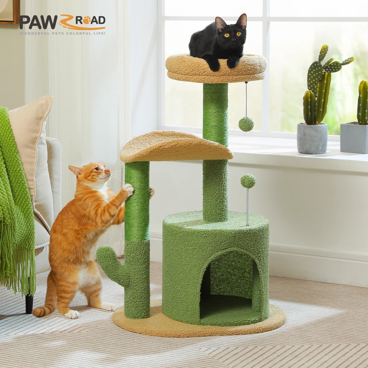 Flower Cat Tree for Indoor Cats, Small Cat Tower with Sisal Scratching Post, Soft Condo, Plush Perches, Fluffy Balls, Cat Toys
