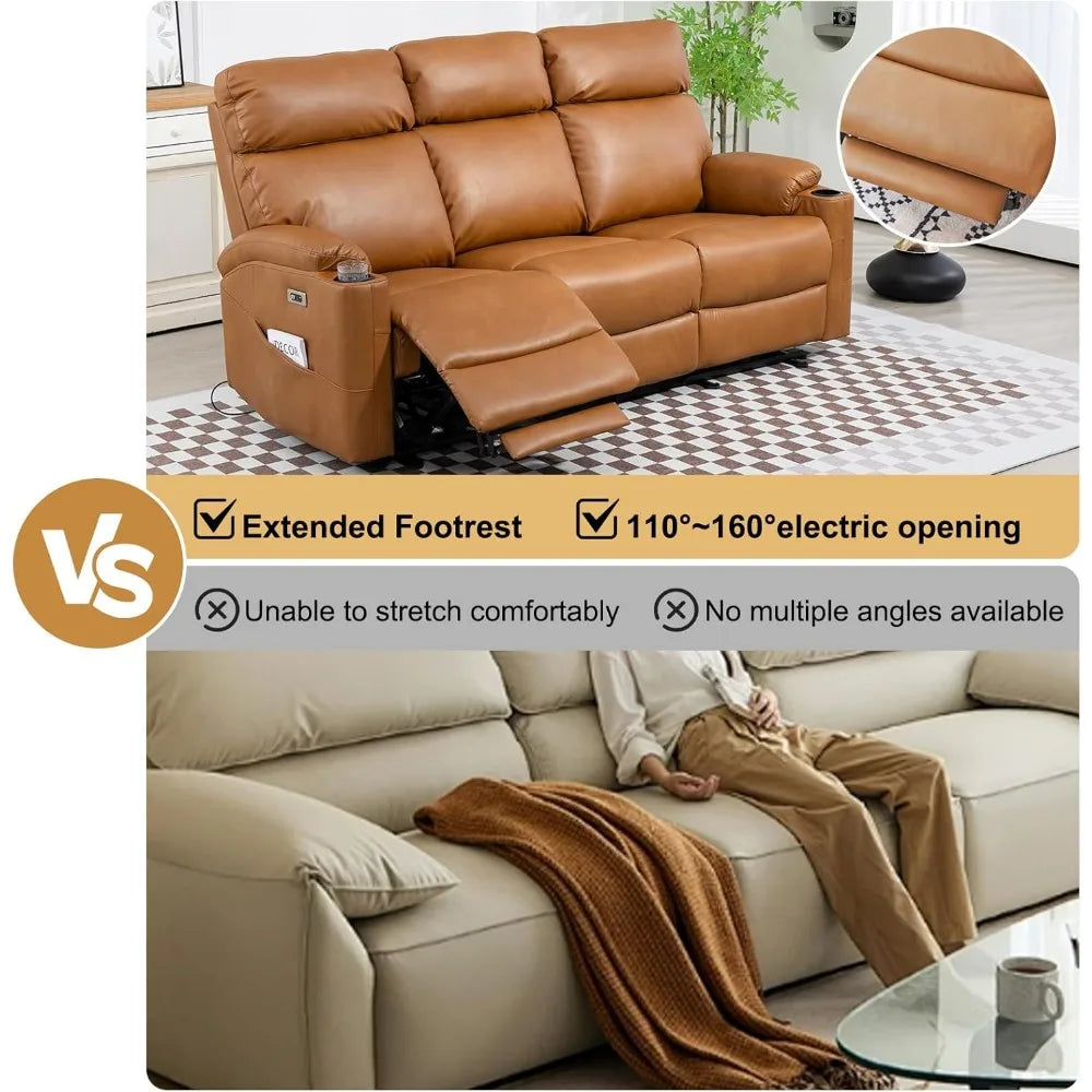 Power Reclining Sofa - 3 Seater Recliner Sofás, PU Leather Recliner Sofa, Home Theater Seating with Flipped Middle Backrest, Pow