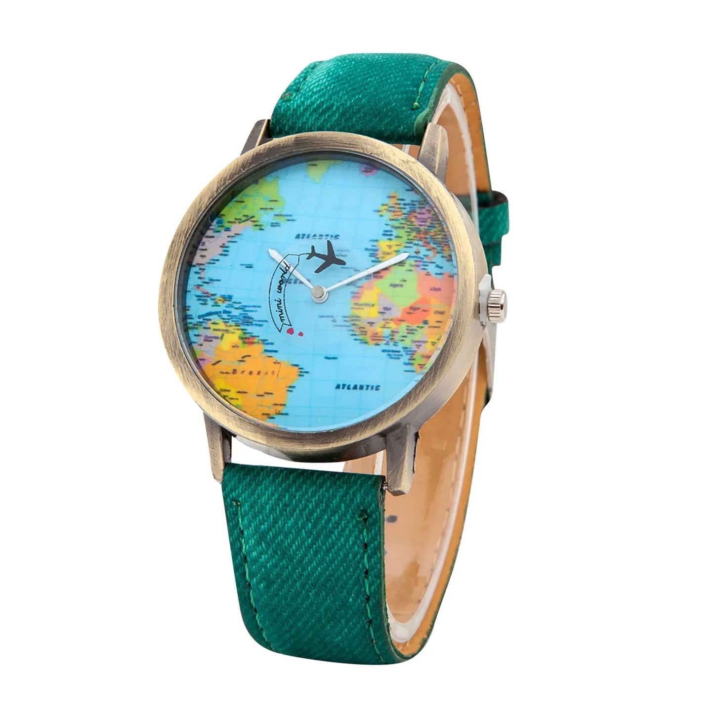 Women’s World Map Quartz Watch . Casual Leather Strap Fashion Timepiece