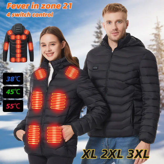 21 Areas Heating Jackets Smart Thermostat Pure Color Hooded Heated Clothing Winter USB Electric Heated Coat Self Heating Clothes
