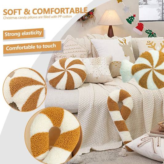 Christmas Plush Spiral Candy Shaped Pillow Festive Cushion