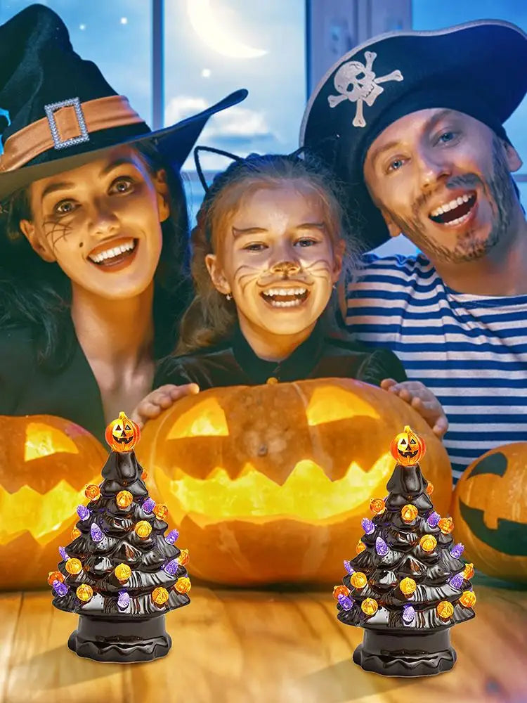 Halloween LED Tree Table Centerpiece Halloween Decor Ceramic Tree Christmas Tree Pumpkin Lighted Halloween Decorations