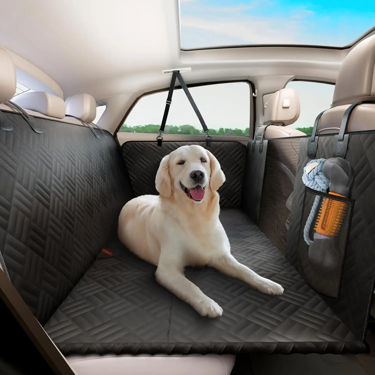 Premium Hard Bottom Dog Car Seat Extender & Waterproof Rear Seat Protector