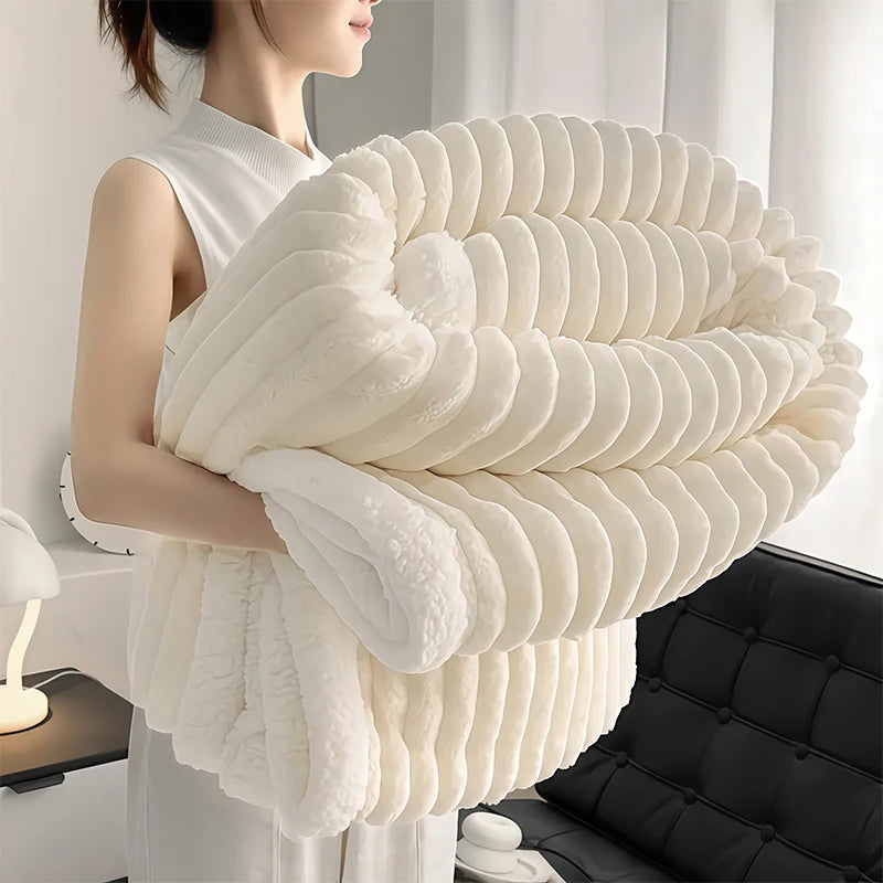 Luxury Weighted Sherpa Fleece Blanket . Ultra Soft Faux Rabbit Fur Throw for Bed & Sofa