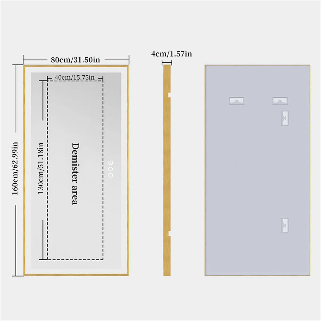 LUVODI Large Gold Framed Bathroom Mirror Fogless Smart Touch Illuminate Full Body Dressing Mirror
