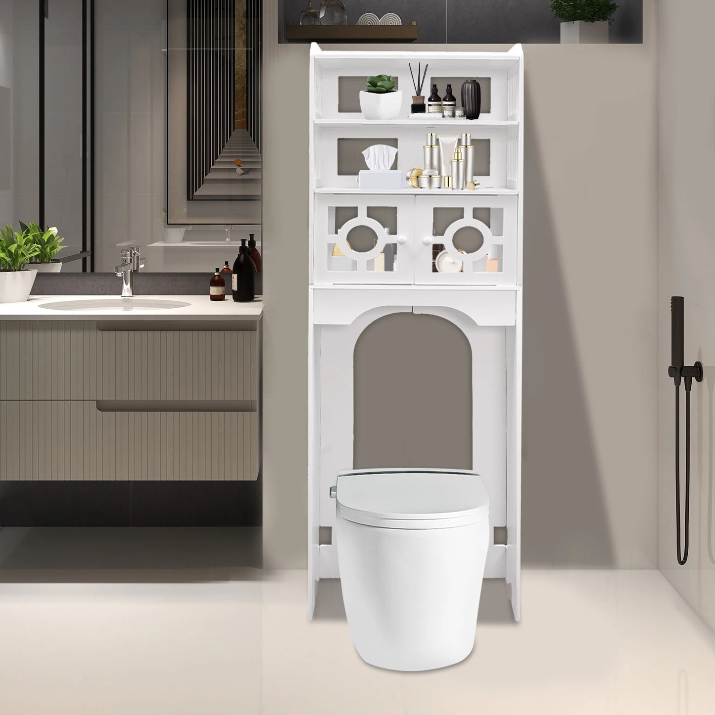 4-Tier Toilet Cabinet Space-Saving Bathroom Organizer Storage Organizer for Bathroom Essentials Toilet Bathroom Furniture