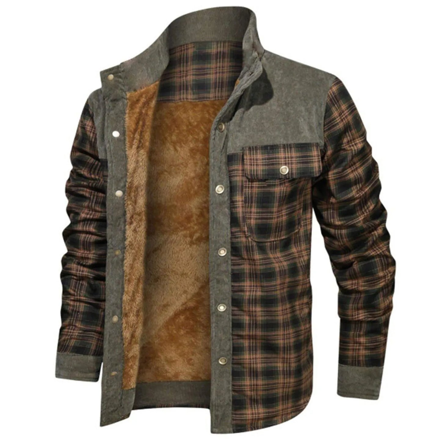 Men’s Fleece Lined Plaid Flannel Jacket .Warm Button Down Winter Coat