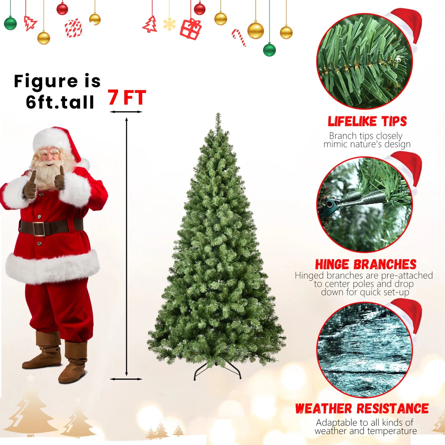 7ft Premium Pre-Lit Christmas Tree with 450 LED Lights . Realistic Full Pine Design for Home & Holiday Décor