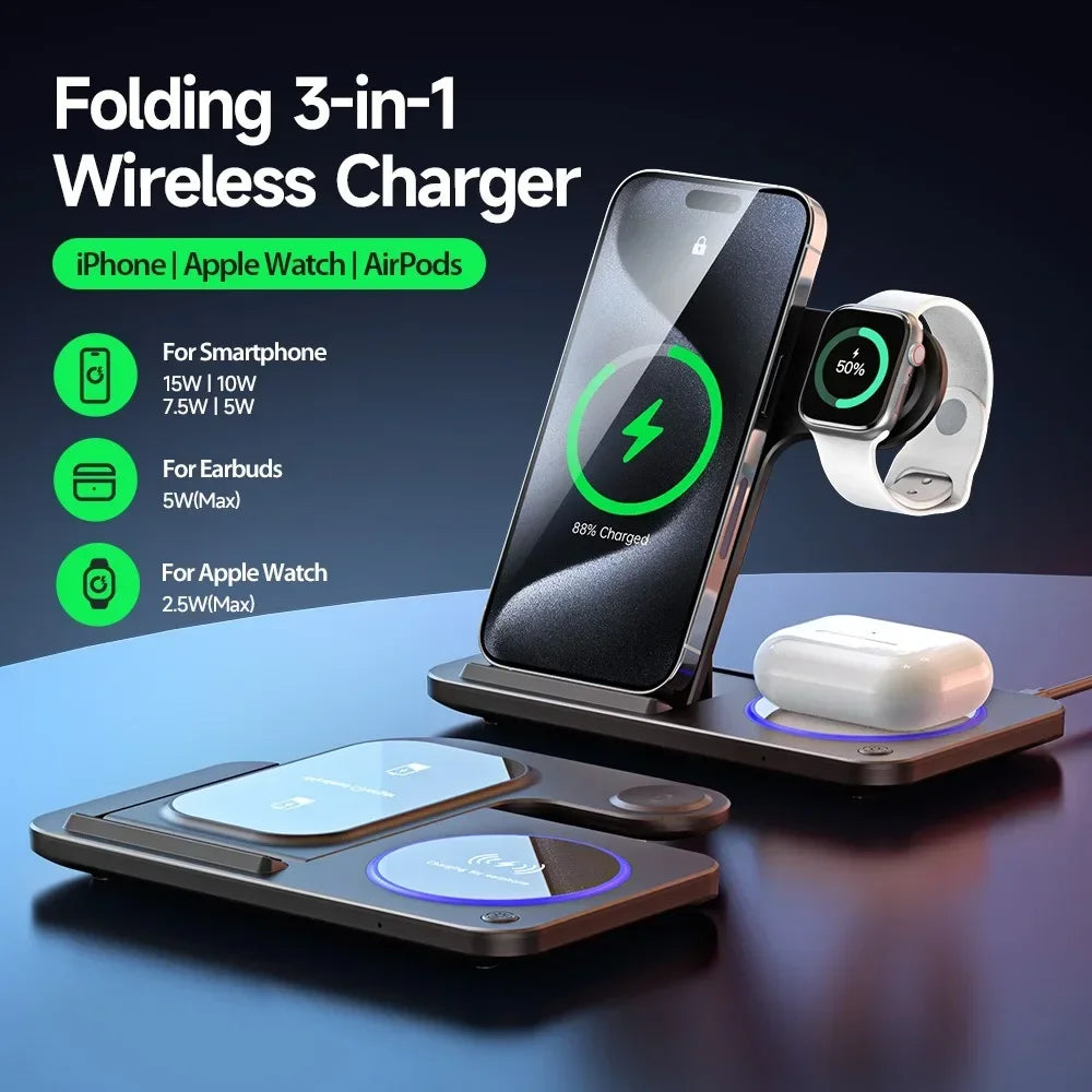 30W 3-in-1 Foldable Wireless Charging Station for iPhone, Apple Watch & AirPods