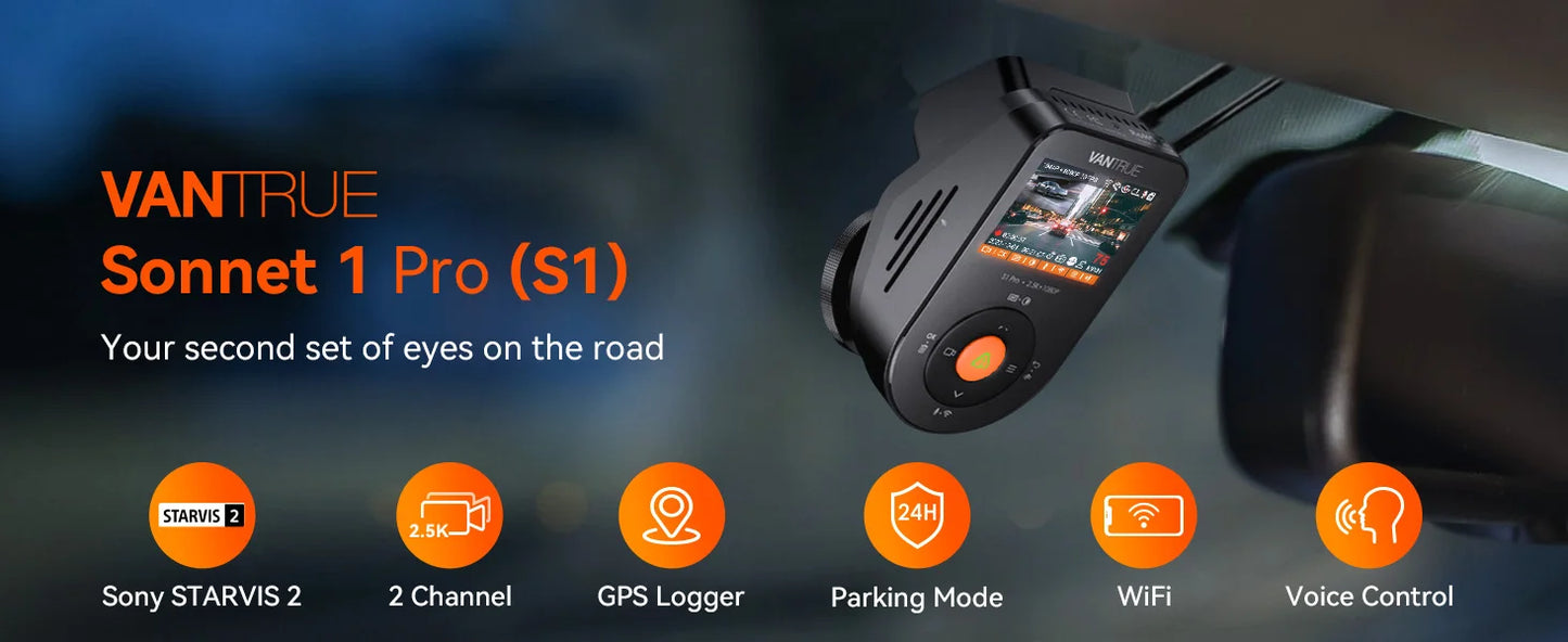 Vantrue S1pro Dashcam 2.7K Front and Rear 5G WiFi 60FPS Hidden Dash Camera HDR Night Vision STARVIS 2 GPS Voice Control