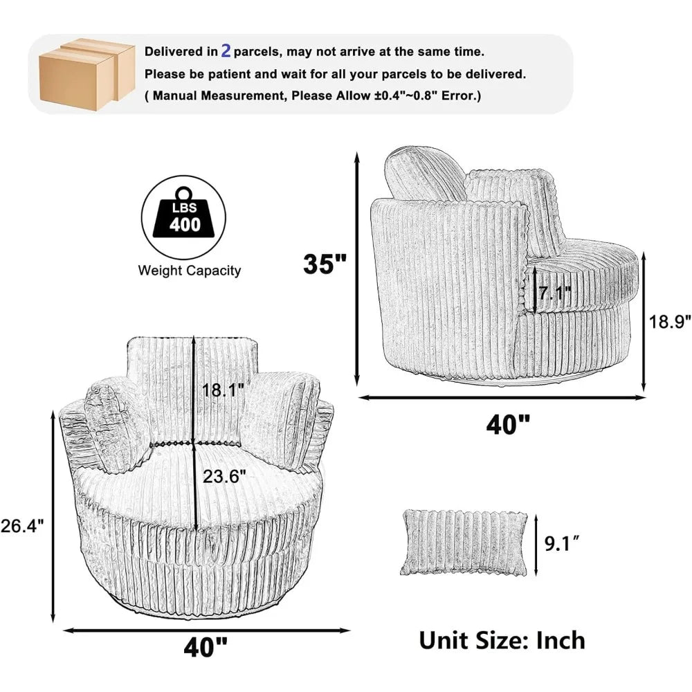 Swivel Accent Chair, 360-Degree Swivel Modern Round Barrel Comfy Corduroy Leisure Reading Single Arm Chair with Thick Cushion &