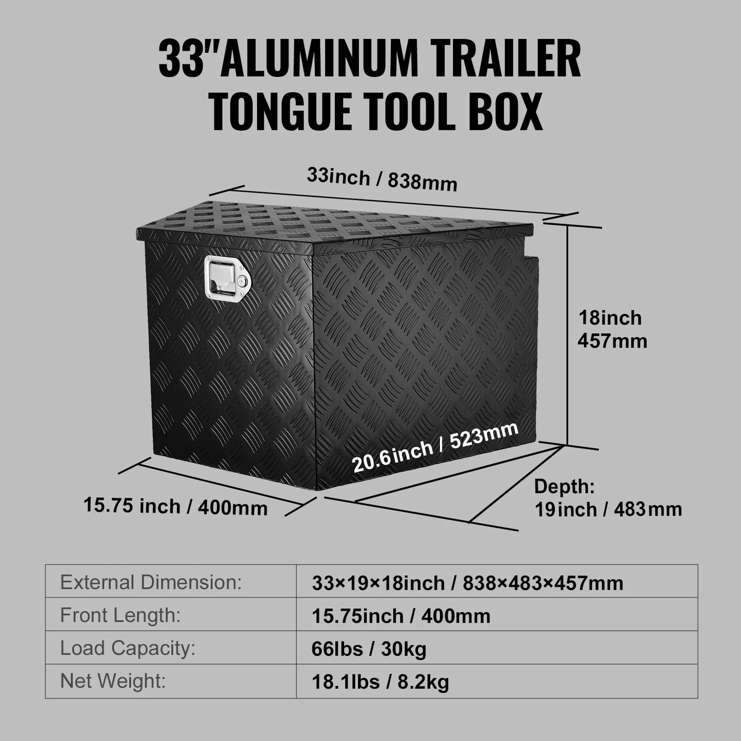 VEVOR Trailer Tongue Box, Aluminum Alloy Diamond Plate Tongue Box Tool Chest, Heavy Duty Trailer Box Storage for Pickup Truck