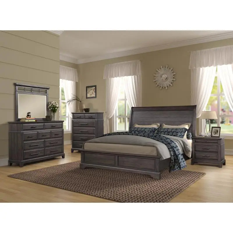 Queen Sleigh Bed Set with Dresser, Mirror, Chest & Nightstand