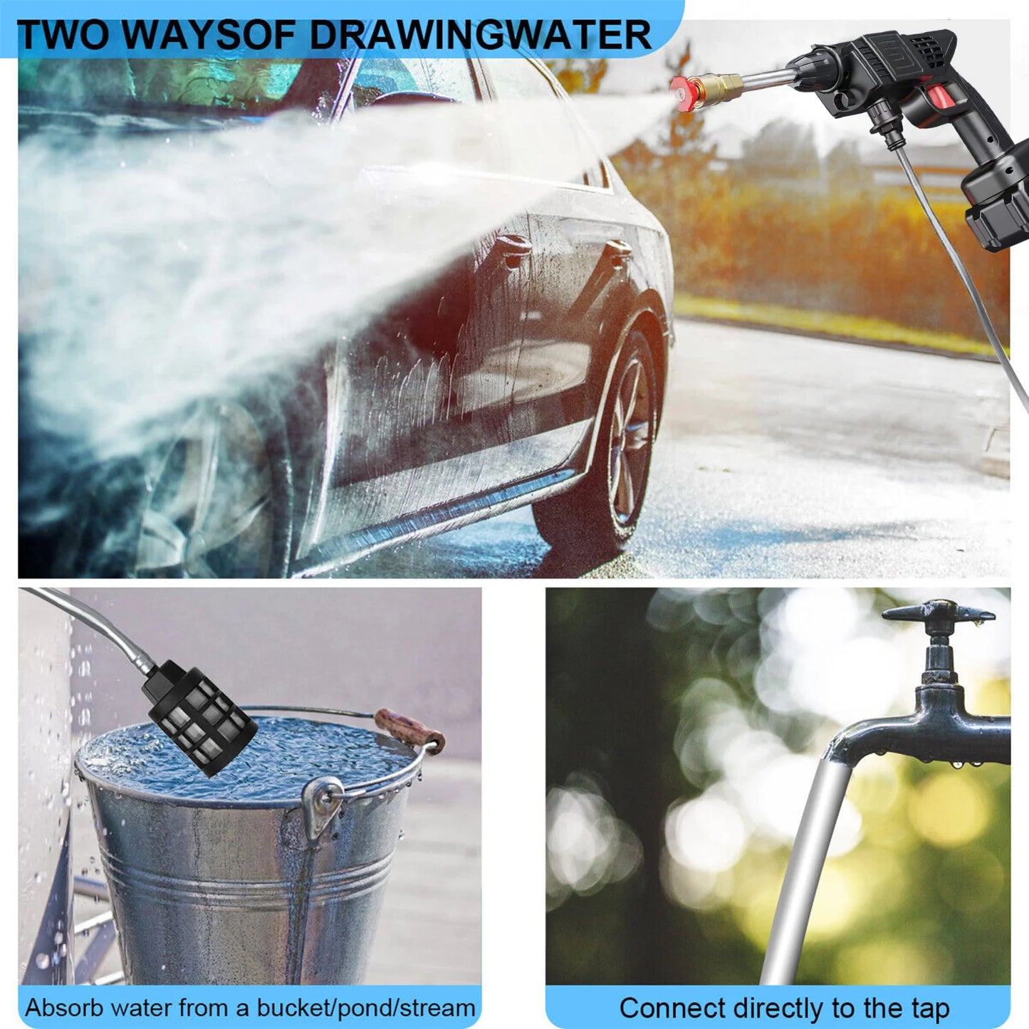 Portable Cordless High Pressure Washer with Rechargeable Battery for Cars, Patios, Driveways & Outdoor Cleaning