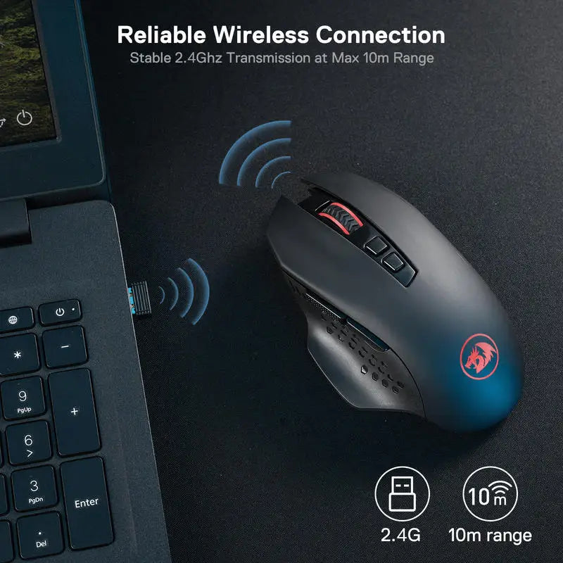 Redragon M656 Gainer Wireless Gaming Mouse, 4000 DPI 2.4GHz Ergonomic Optical Mouse with Programmable Buttons for PC, Laptop & Mac
