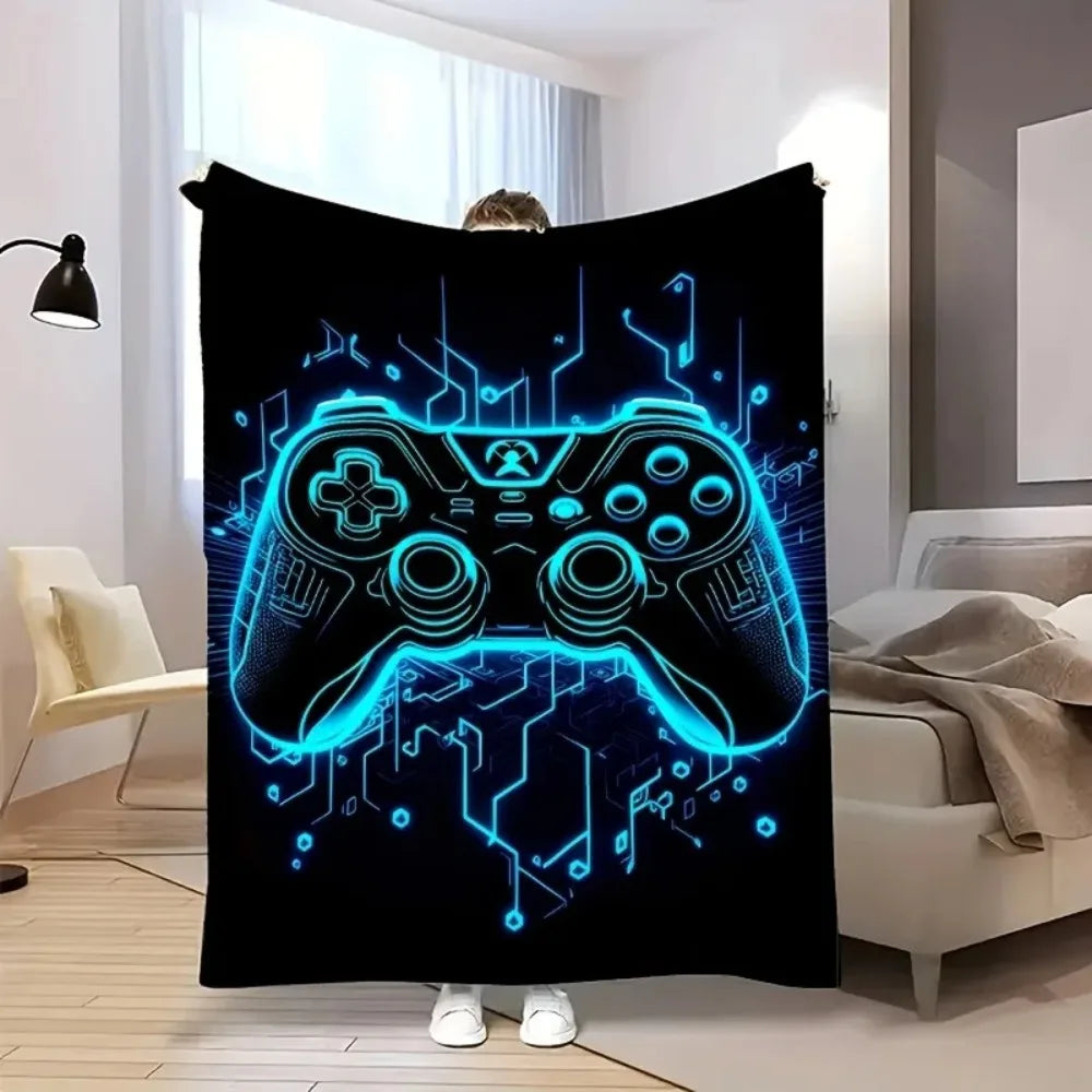 Neon Gaming Controller Fleece Blanket, Cool Gamer Style Throw Blanket Soft Cozy for All Seasons Gaming Nooks & Teen Room Decor