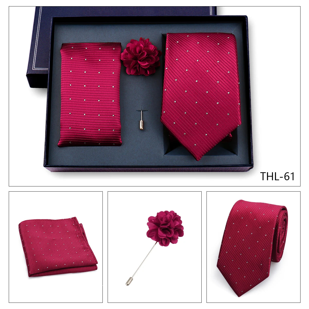 Luxury Men’s Paisley Necktie Gift Set. Silk Tie, Pocket Square, Cufflinks & Gift Box for Weddings & Business