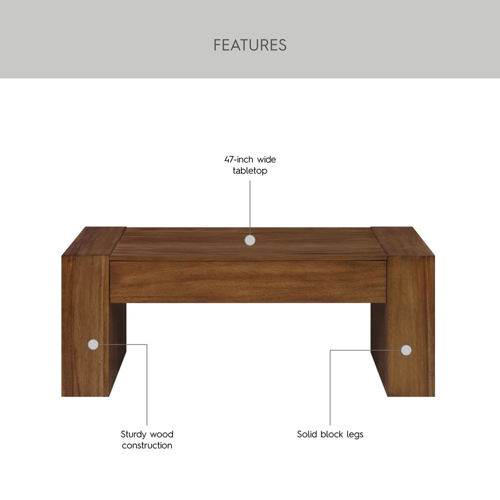 Oversized 47 Inch Modern Wood Coffee Table For Living Room