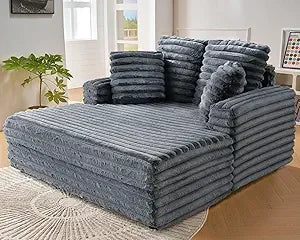 53 Inch Chaise Lounge Indoor, Plush Sleeper Chair with Throw Pillows, Upholstered Sofa Bed with Armrests,