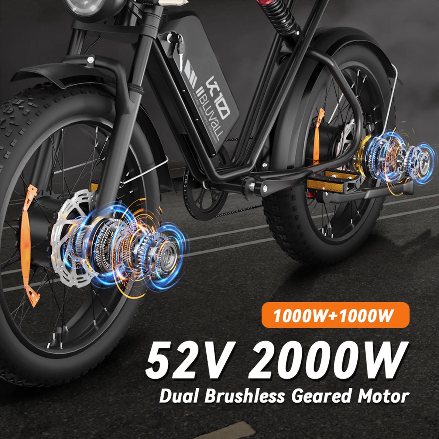E10 Electric Bike 52V Dual Motors 35MPH Top Speed 160-Mile Range High-Capacity Battery Long-Distance Commuting for Adults
