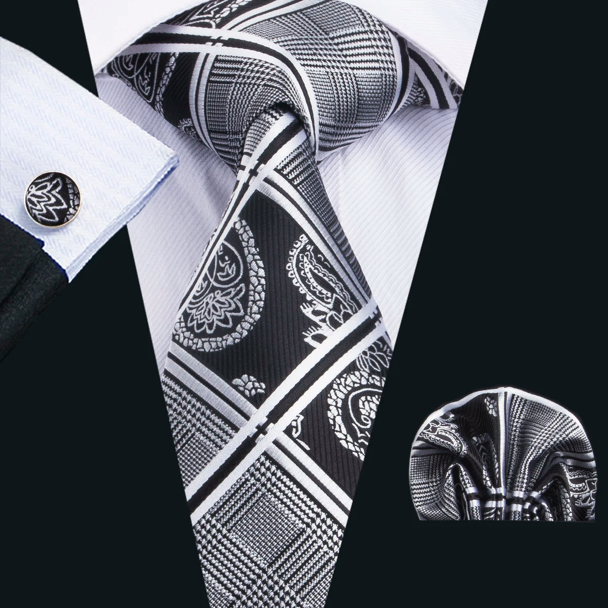 Luxury Men’s Silk Necktie Gift Set with Pocket Square, Cufflinks & Tie Clip