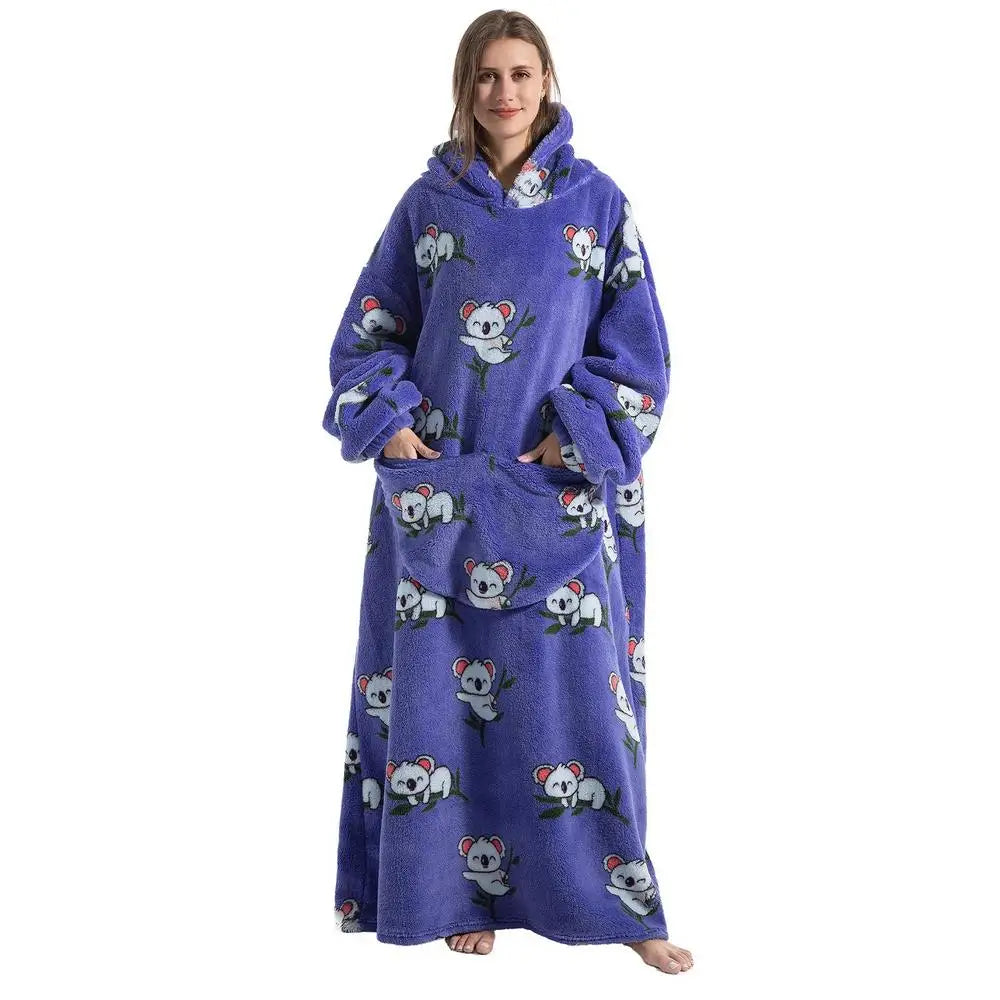 Lengthen Oversized Wearable Hoodie Sherpa Flannel Blanket