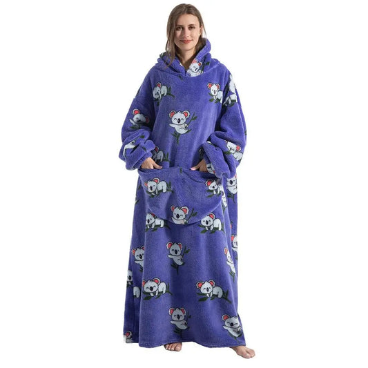 Lengthen Oversized Wearable Hoodie Sherpa Flannel Blanket