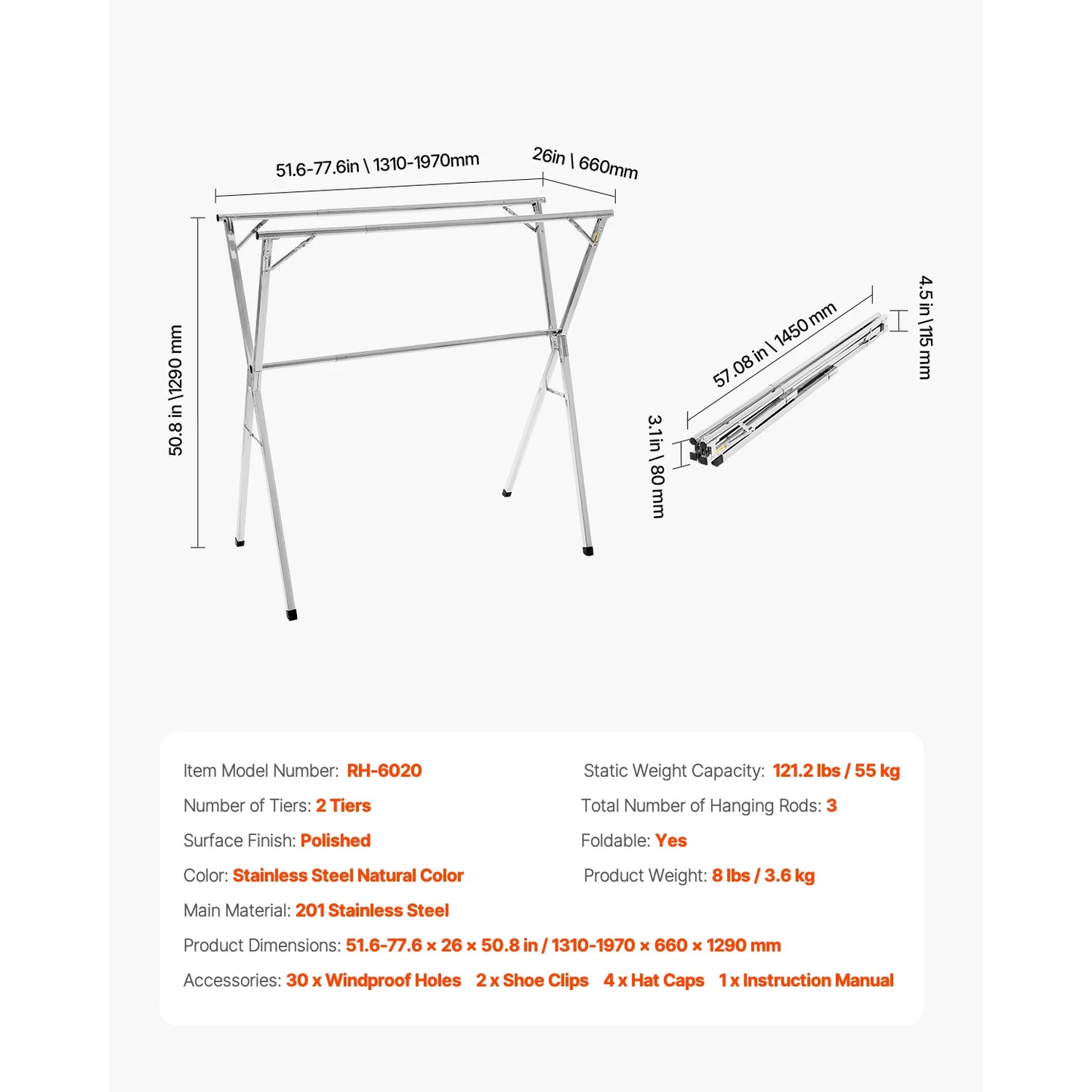 Foldable Clothes Drying Rack. Freestanding Laundry Drying Stand for Indoor & Outdoor Clothes Air Drying